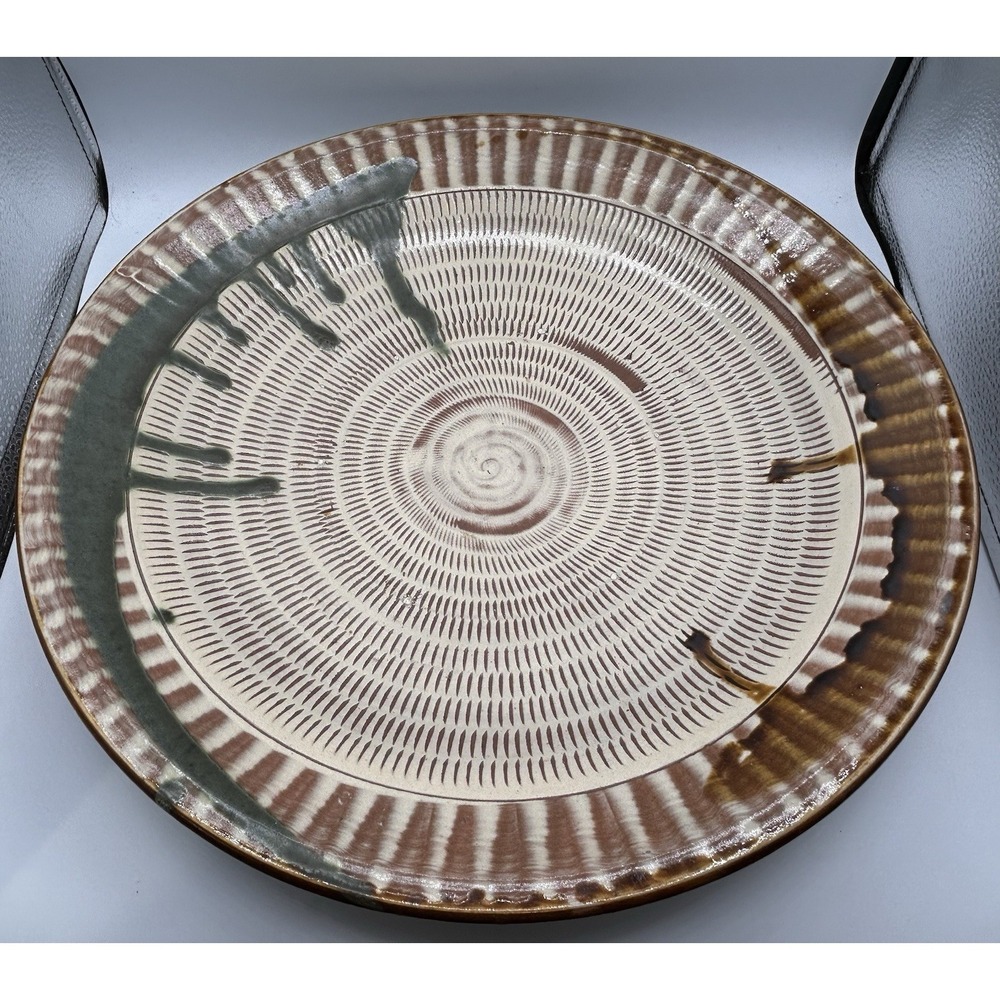 Large Koishiwara Platter w/ Chatter-marks & Two-color Uchikake Splash Decoration